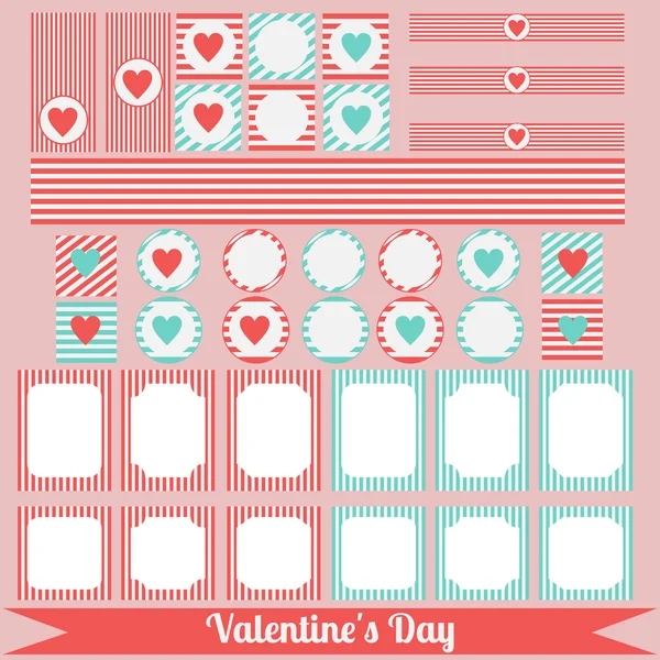 Printable set of saint valentine party elements. Happy Valentines Day set. — Stock Vector