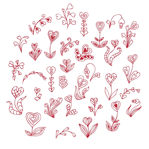 Doodle hand getrokken hart bloemen — Stockvector
