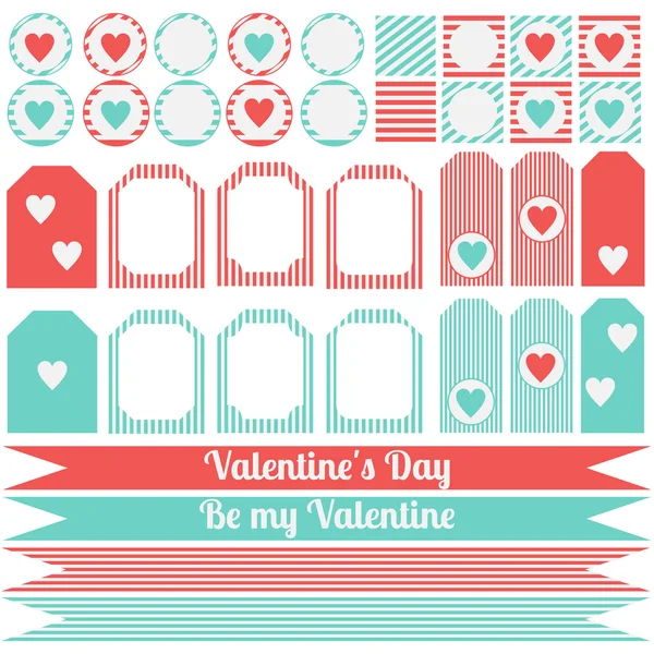 Printable set of saint valentine party elements. Happy Valentines Day set. — Stock Vector