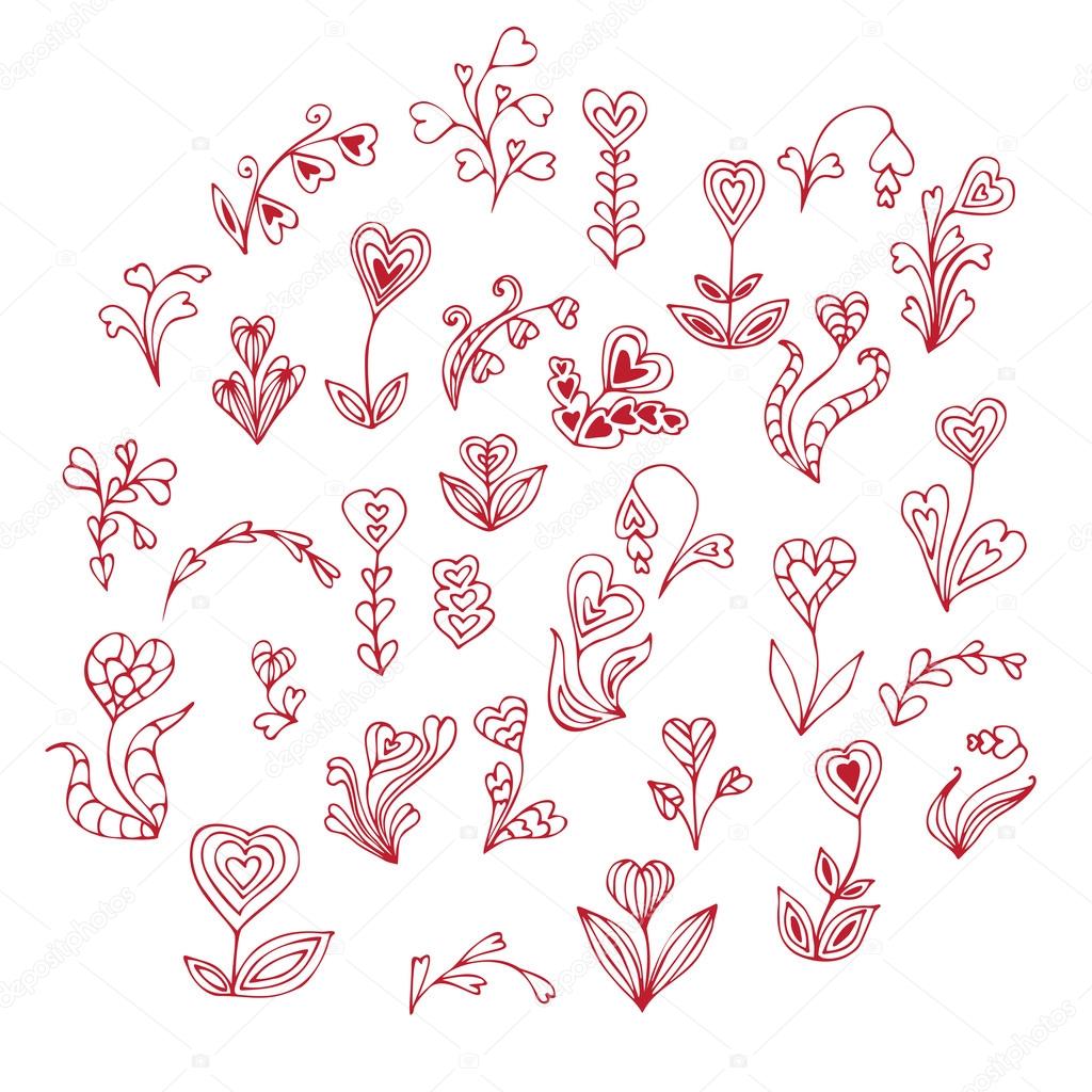 doodle hand drawn heart flowers