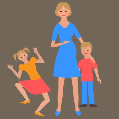 Anne ve çocuklu mutlu ailenin düz portresi.  