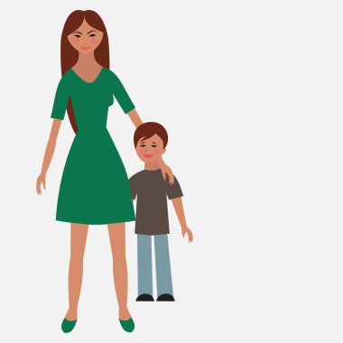 Düz anne ve çocuk ile mutlu bir aile portresi. 