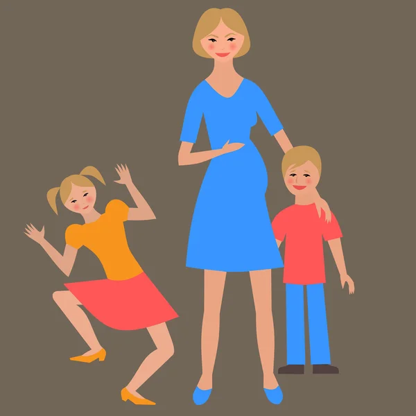 Anne ve çocuklu mutlu ailenin düz portresi. — Stok Vektör
