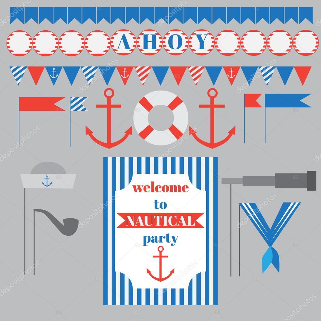 set of vintage nautical party elements