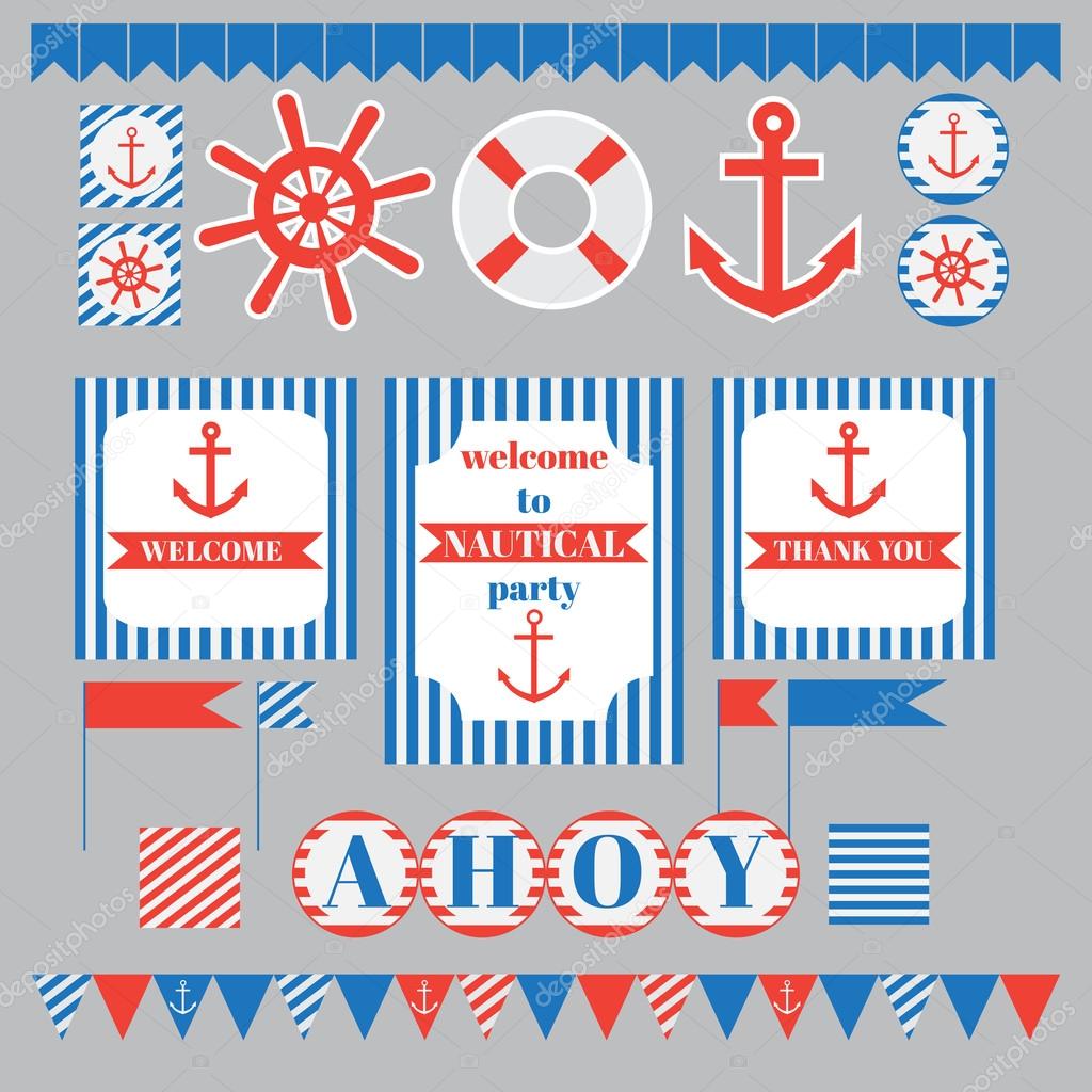 set of vintage nautical party elements