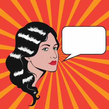 Pop Art retro illüstrasyon kadın ile konuşma balonu.