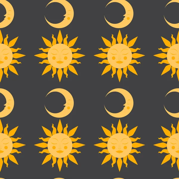 Soleil dormant et lune avec des visages motif sans couture — Image vectorielle