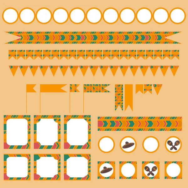 Conjunto tribal imprimible de fiesta mexicana, elementos de fiesta cinco de mayo . — Vector de stock