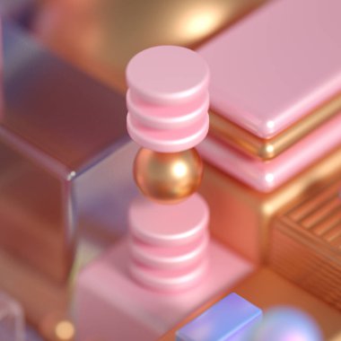 Küpler ve toplarla modern minimalizm fütüristik arka plan. 3d illüstrasyon, 3d canlandırma