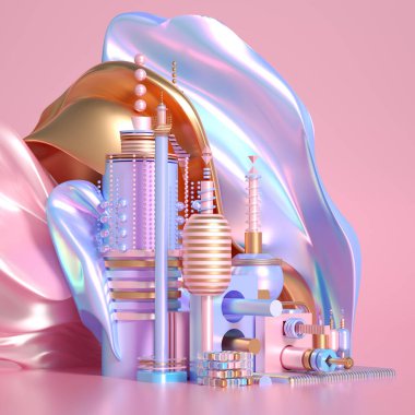 Küpler ve toplarla modern minimalizm fütüristik arka plan. 3d illüstrasyon, 3d canlandırma