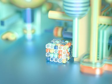 Küpler ve toplarla modern minimalizm fütüristik arka plan. 3d illüstrasyon, 3d canlandırma