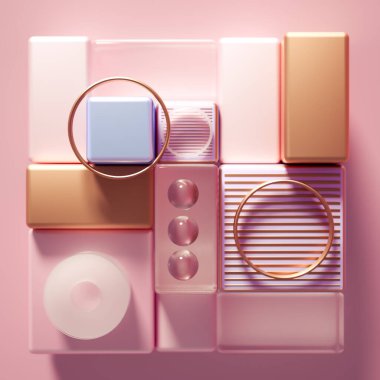 Küpler ve toplarla modern minimalizm fütüristik arka plan. 3d illüstrasyon, 3d canlandırma