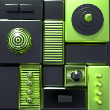 Küpler ve toplarla modern minimalizm fütüristik arka plan. 3d illüstrasyon, 3d canlandırma