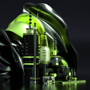 Küpler ve toplarla modern minimalizm fütüristik arka plan. 3d illüstrasyon, 3d canlandırma