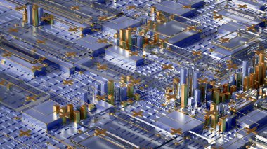 Modern gelecekçi endüstriyel arka plan, üç boyutlu şekiller. 3d illüstrasyon, 3d canlandırma