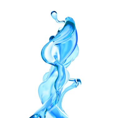 Bir tutam berrak mavi sıvı, su. 3d illüstrasyon, 3d canlandırma.