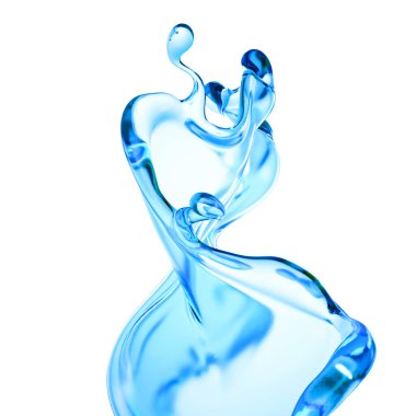 Bir tutam berrak mavi sıvı, su. 3d illüstrasyon, 3d canlandırma.