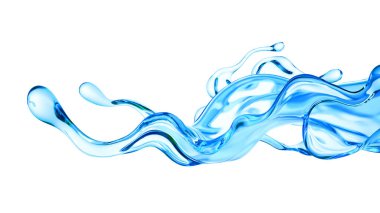 Bir tutam berrak mavi sıvı, su. 3d illüstrasyon, 3d canlandırma.