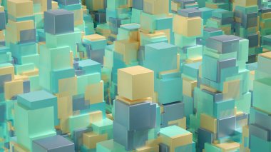 Tekno yüksek teknoloji geçmişi, geometri, küp, soyutlama. 3d illüstrasyon, 3d canlandırma.