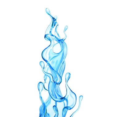 Bir tutam berrak mavi sıvı, su. 3d illüstrasyon, 3d canlandırma.