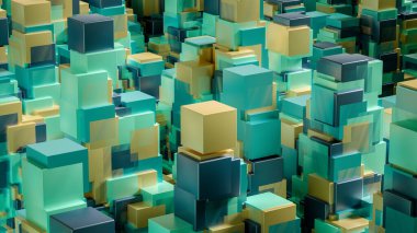 Tekno yüksek teknoloji geçmişi, geometri, küp, soyutlama. 3d illüstrasyon, 3d canlandırma.