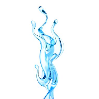 Bir tutam berrak mavi sıvı, su. 3d illüstrasyon, 3d canlandırma.