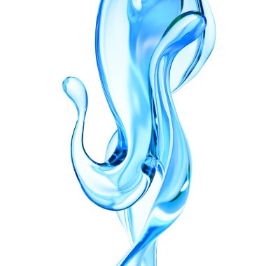 Bir tutam berrak mavi sıvı, su. 3d illüstrasyon, 3d canlandırma.