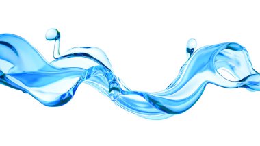 Bir tutam berrak mavi sıvı, su. 3d illüstrasyon, 3d canlandırma.