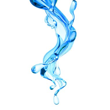 Bir tutam berrak mavi sıvı, su. 3d illüstrasyon, 3d canlandırma.