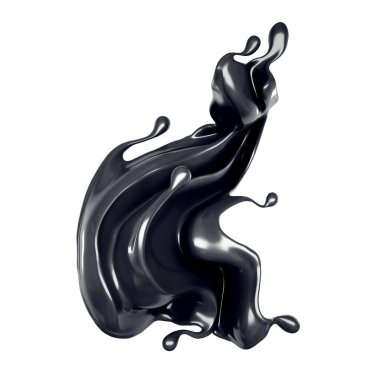 Bir damla siyah sıvı. 3d illüstrasyon, 3d canlandırma.