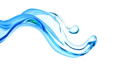 Bir tutam berrak mavi sıvı, su. 3d illüstrasyon, 3d canlandırma.