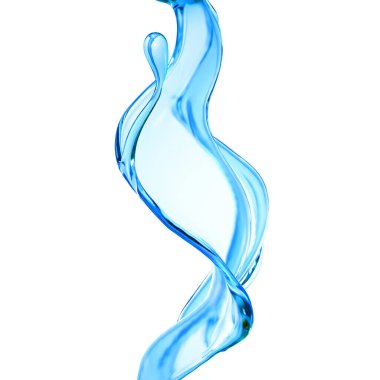 Bir tutam berrak mavi sıvı, su. 3d illüstrasyon, 3d canlandırma.