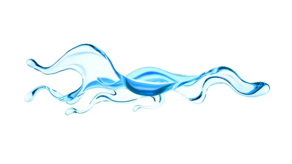 清澈的蓝色液体 水的飞溅 3D说明 3D渲染 — 图库照片