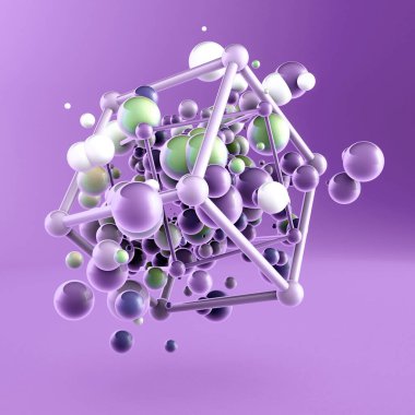 Elementlerle soyut arkaplan. 3d illüstrasyon, 3d canlandırma.