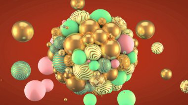 Elementlerle soyut arkaplan. 3d illüstrasyon, 3d canlandırma.