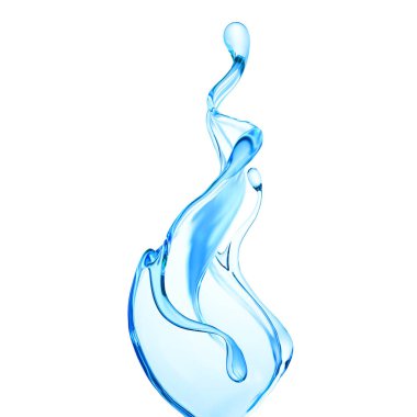 Bir tutam berrak mavi sıvı, su. 3d illüstrasyon, 3d canlandırma.