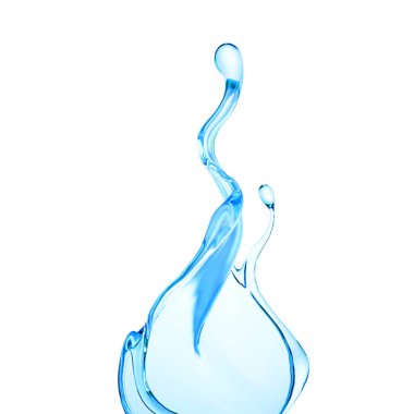 Bir tutam berrak mavi sıvı, su. 3d illüstrasyon, 3d canlandırma.