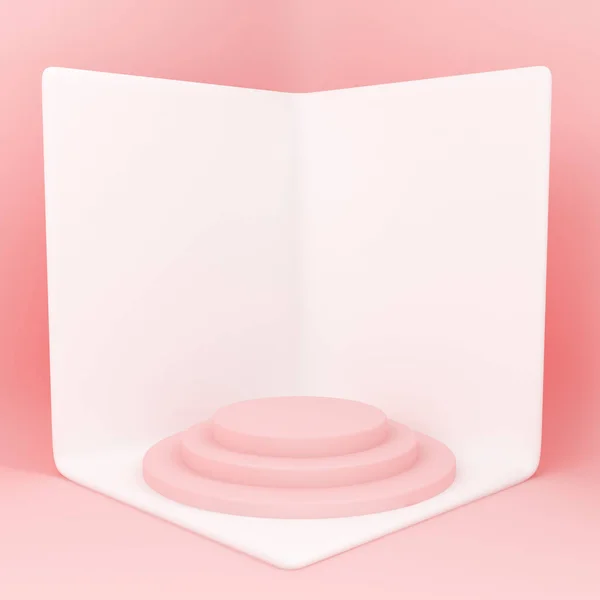 Rosafarbener Weißer Hintergrund Studio Und Sockel Illustration Rendering — Stockfoto