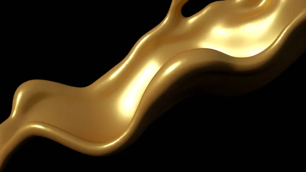 黑色背景上的金色焦糖飞溅 3D说明 3D渲染 — 图库照片