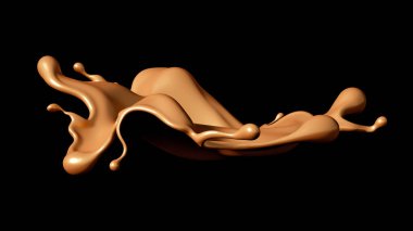 Siyah arka planda biraz altın karamel. 3d illüstrasyon, 3d canlandırma.