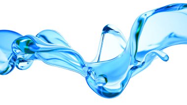 Bir tutam berrak mavi sıvı, su. 3d illüstrasyon, 3d canlandırma.