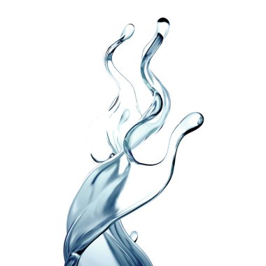 Bir tutam berrak mavi sıvı, su. 3d illüstrasyon, 3d canlandırma.