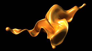 Siyah arka planda biraz altın karamel. 3d illüstrasyon, 3d canlandırma.