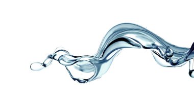 Bir tutam berrak mavi sıvı, su. 3d illüstrasyon, 3d canlandırma.