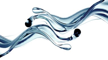 Bir tutam berrak mavi sıvı, su. 3d illüstrasyon, 3d canlandırma.