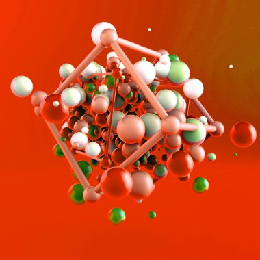 Elementlerle soyut arkaplan. 3d illüstrasyon, 3d canlandırma.