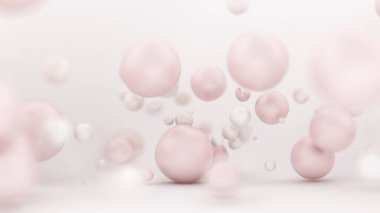 Balonlu parlak beyaz arka plan. 3d illüstrasyon, 3d canlandırma.