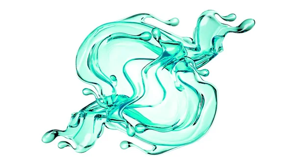 Splash Transparent Turkos Vatten Vit Bakgrund Illustration Återgivning — Stockfoto