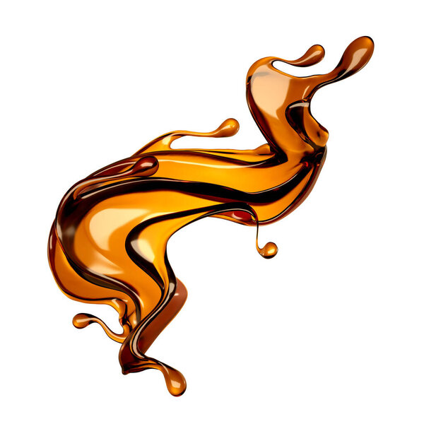 Splash of brown transparent liquid. 3d illustration, 3d rendering.
