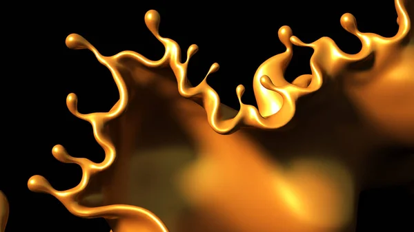 Ein Farbtupfer Goldenen Karamells Auf Schwarzem Hintergrund Illustration Rendering — Stockfoto